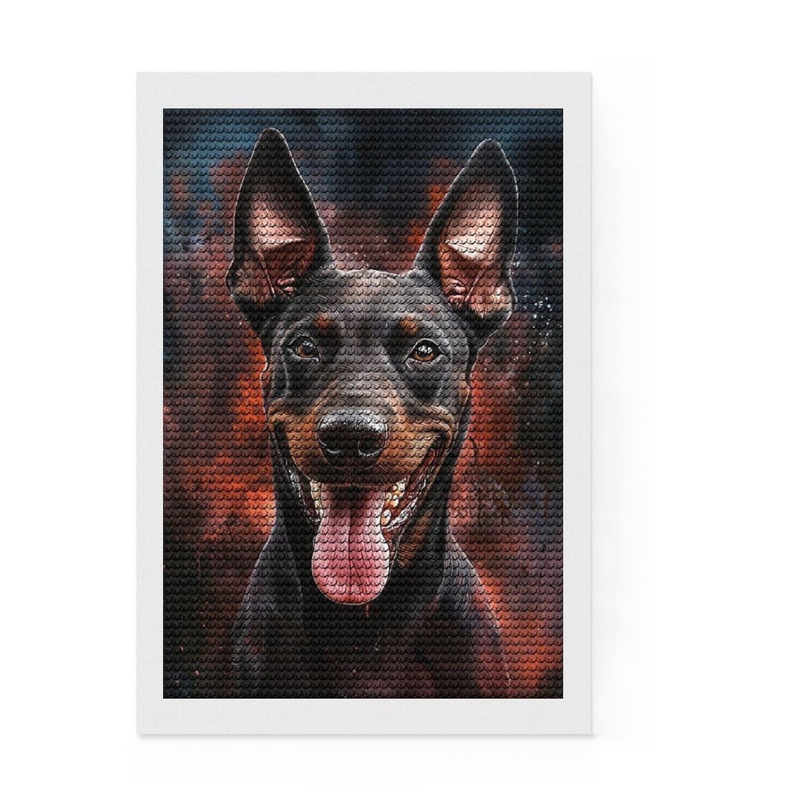 Junmoney Funny Doberman Portrait Full Drill Diamond Painting Kit 8"x12", Satisfying Creative Project, Finish and Display, Stress Relief Craft