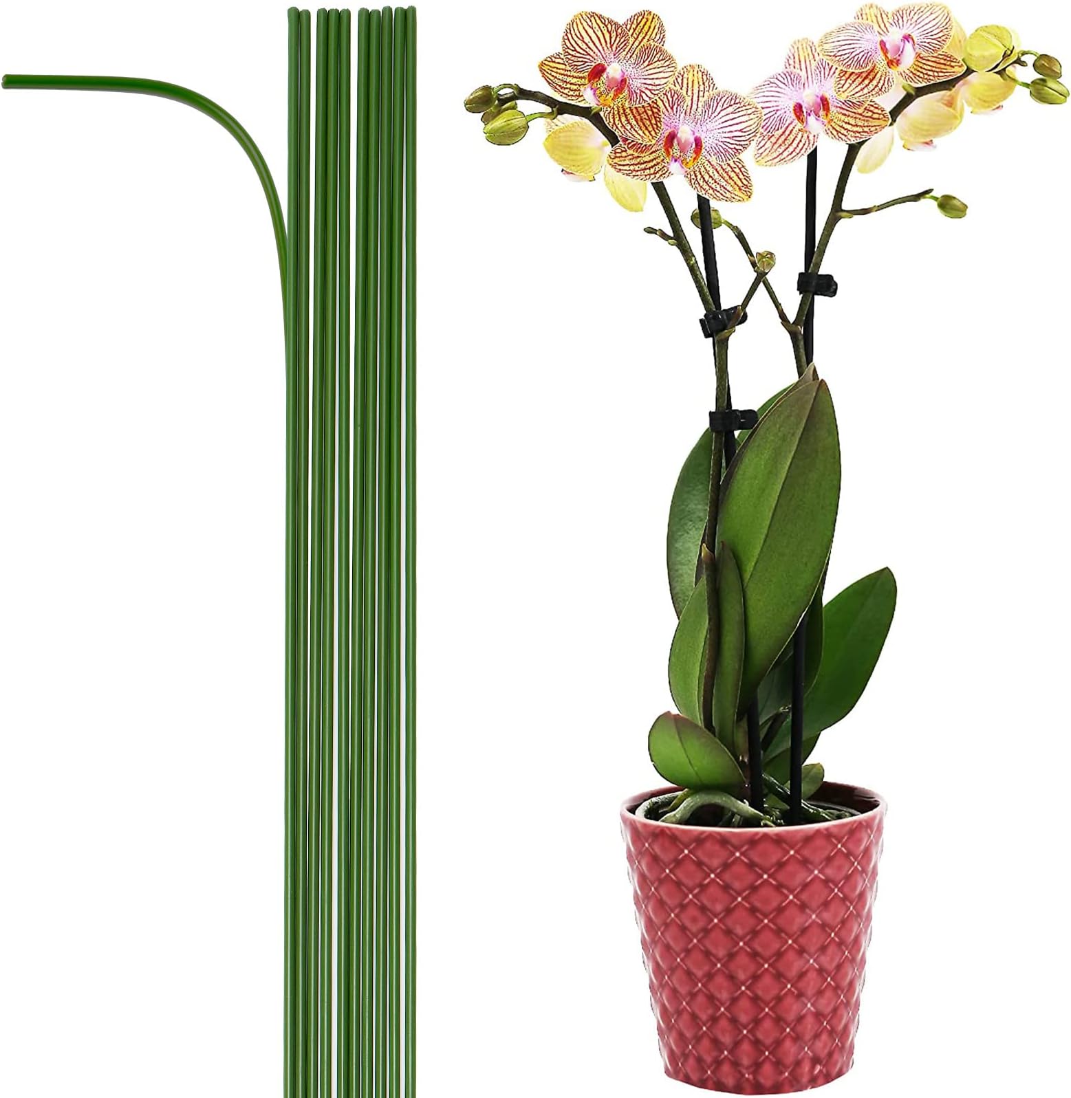 10-PCs 15-3/4" Plastic Coated Orchid Stakes for Plants Support, Bendable Orchid Support Stakes - Green