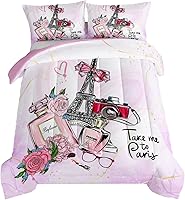 Vista 8 de HOSIMA Juego de ropa de cama para niñas con temática de caballos, juego de edredón estampado de flores de cerezo rosa con 2 fundas de almohada