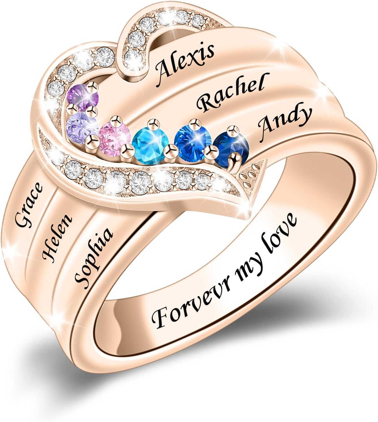 925 Sterling Silver Personalized Mothers Ring with 1-8 Birthstones Custom Engraved Name Ring Wedding/Valentine's Day/Mother's Day Jewelry Gift for Mom Wife