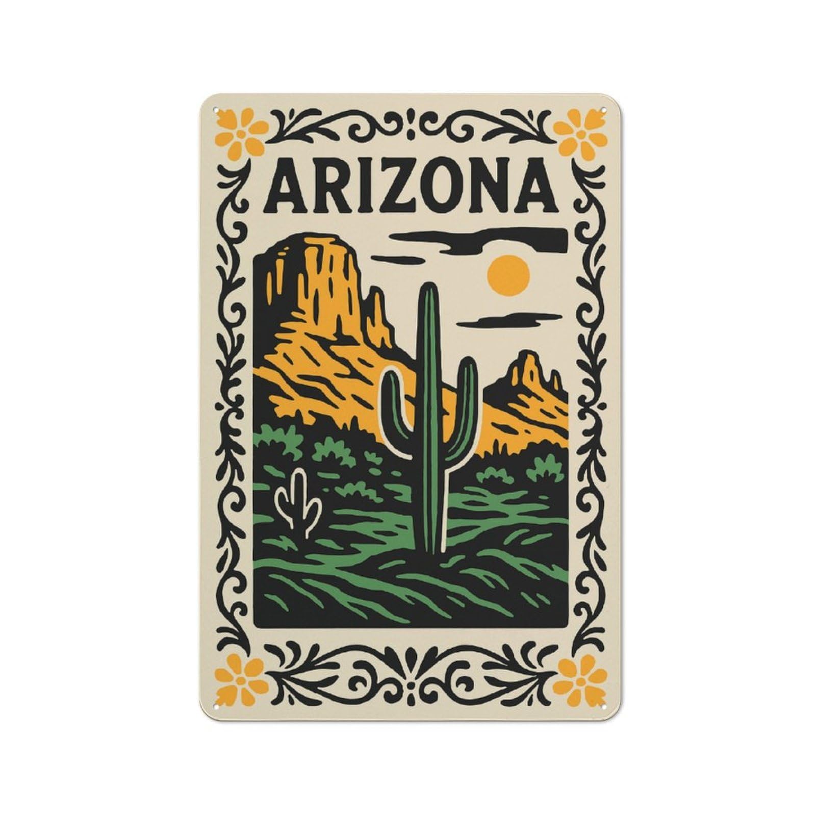 Junmoney Style-8 Arizona Desert Landscape With Saguaro Cactus Vintage Metal Sign 30X20cm, Vintage Cafe Wall Decor For Takeaway, Bar, Kitchen Or Counter Area