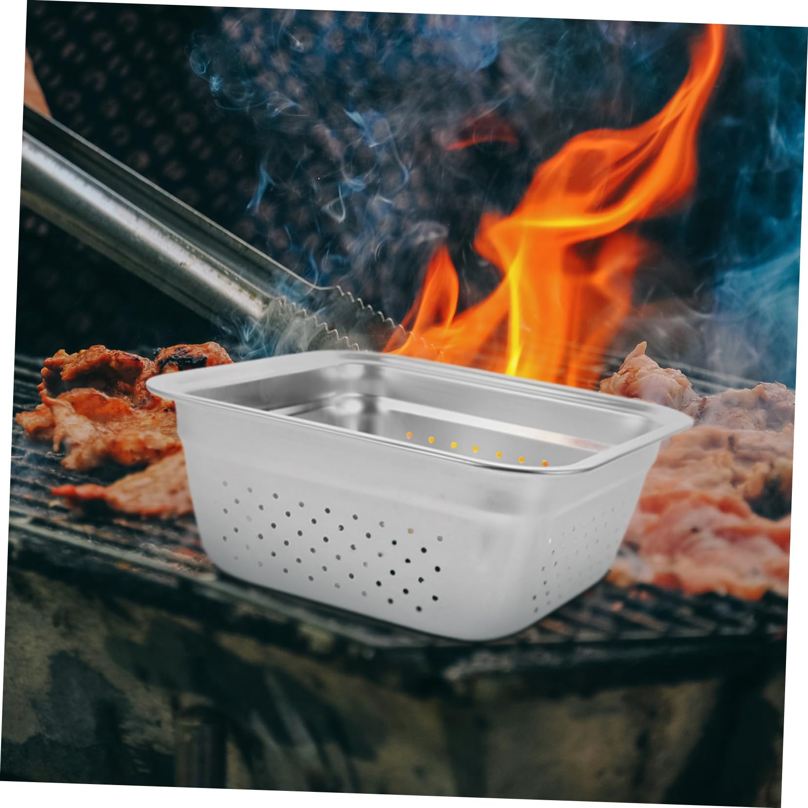 BESPORTBLE 2stücke Wiederverwendbarer Grillkorb Aus Edelstahl Tragbare BBQ Grill-Schale Mit Löchern Für Gemüse Und Für Outdoor-Camping Und Gartenpartys