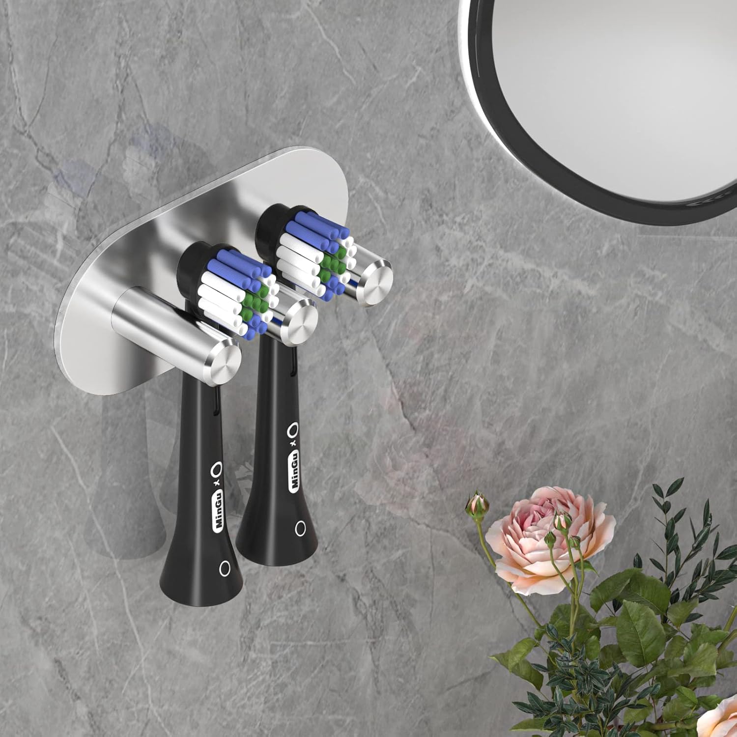 Portaspazzolino Elettrico Da Parete - Nero, Acciaio Inox, Autoadesivo, Senza Fori - Foto 5