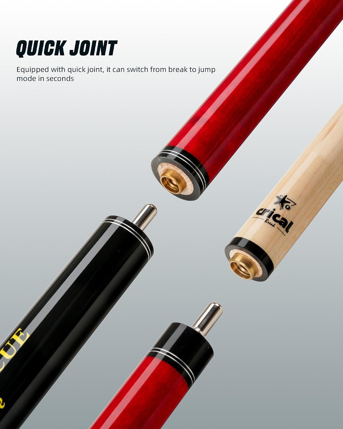CRICAL Heavy Hitter Jump Break Cue 3-Pieces 54inch Short Maple Break Jump Cue with 13.5mm Tip Punch Cue Professional Jump Cue Billiard Pool Stick