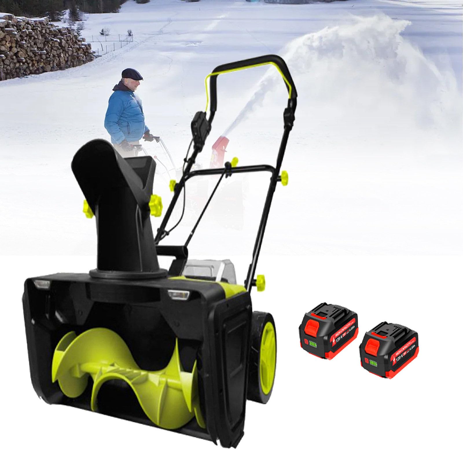 Spazzaneve Elettrico a Spinta, Spazzaneve Elettrico Senza Fili da 40 V E 3500 W con Doppi Fari a LED, Rimuove Neve Larga 50 Cm E Profonda 25 Cm, per Aree Residenziali E Commerciali 2Batteries