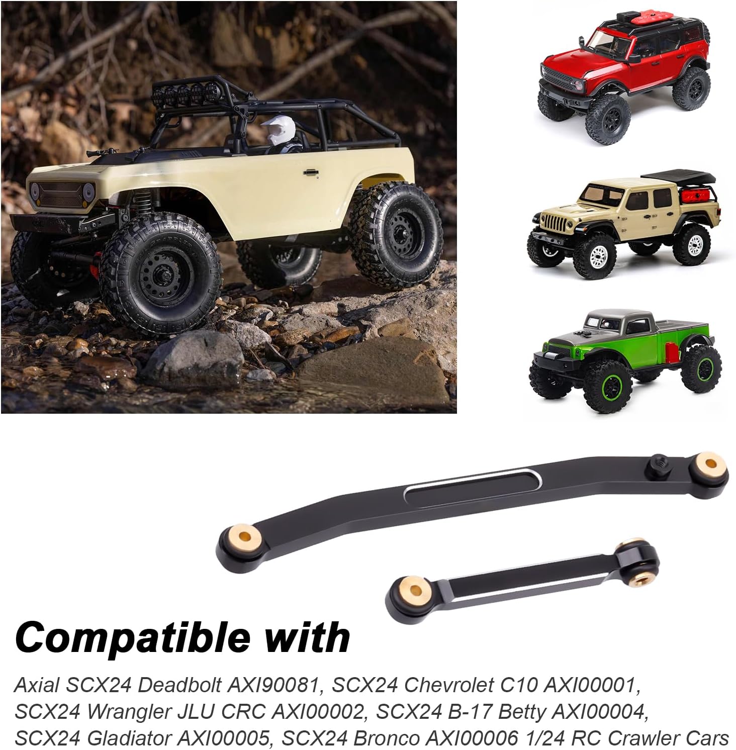 HobbyPark Aluminum Steering Links Set Rod Tie Links for SCX24 Gladiator Bronco C10 JLU Deadbolt B17 1/24 RC Crawler Upgrades