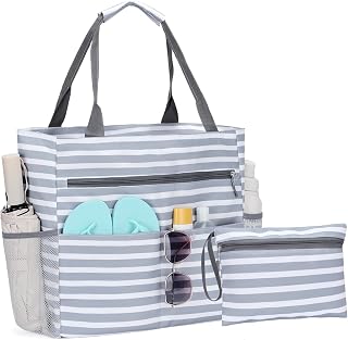 Beach Tote Bags for Women Large Beach Bag with Zipper Pool Bag for Gym Weekender Travel Water-resistant Sand-resistant