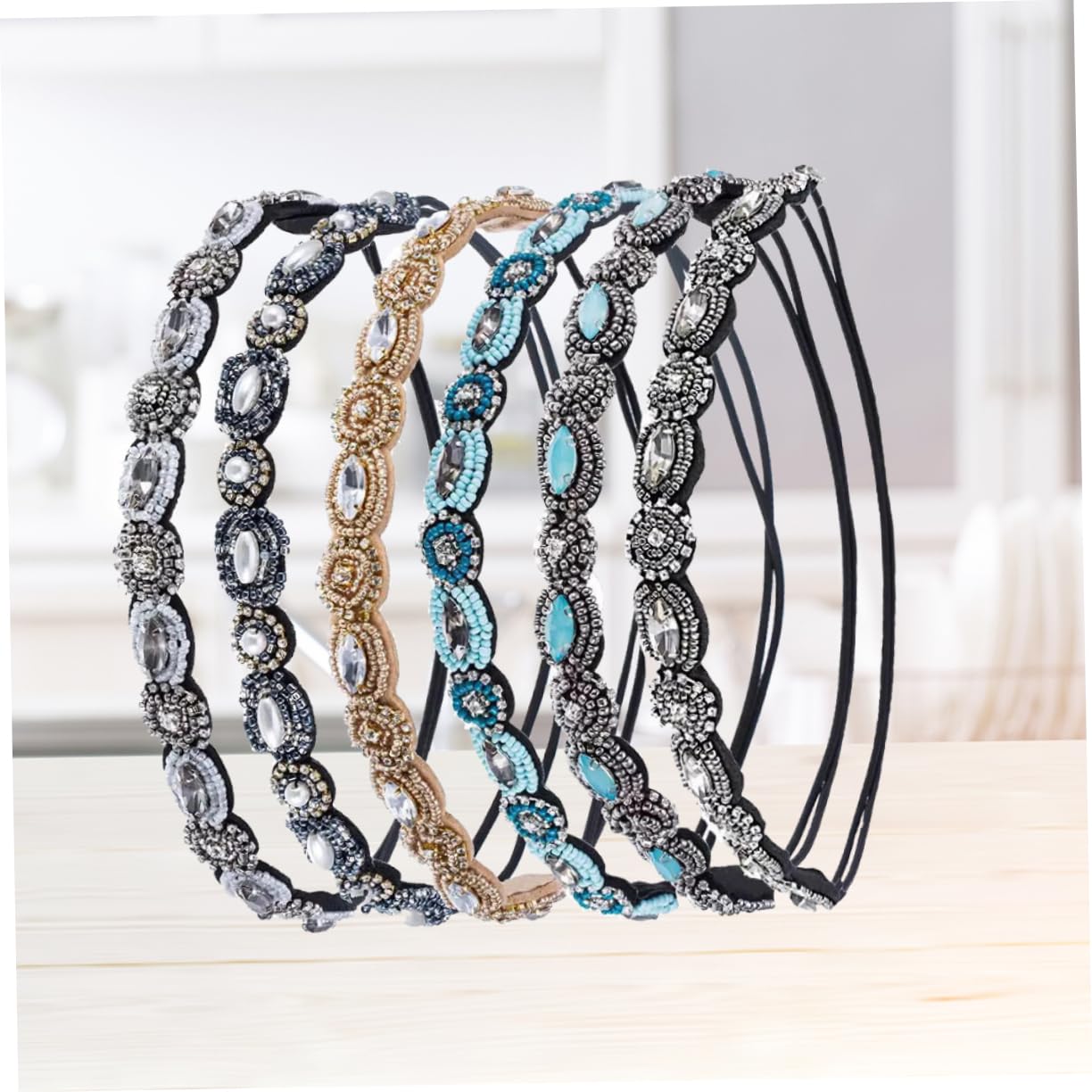 Diadema de Mujer Elástica Cristal y Cuentas, 6 Piezas
