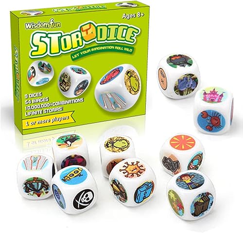 Happy Story - Paquete de 9 cubos coloridos  Un viaje feliz contar cubos y dados de lenguaje oral, 54 imágenes, combinación de historias ilimitadas,