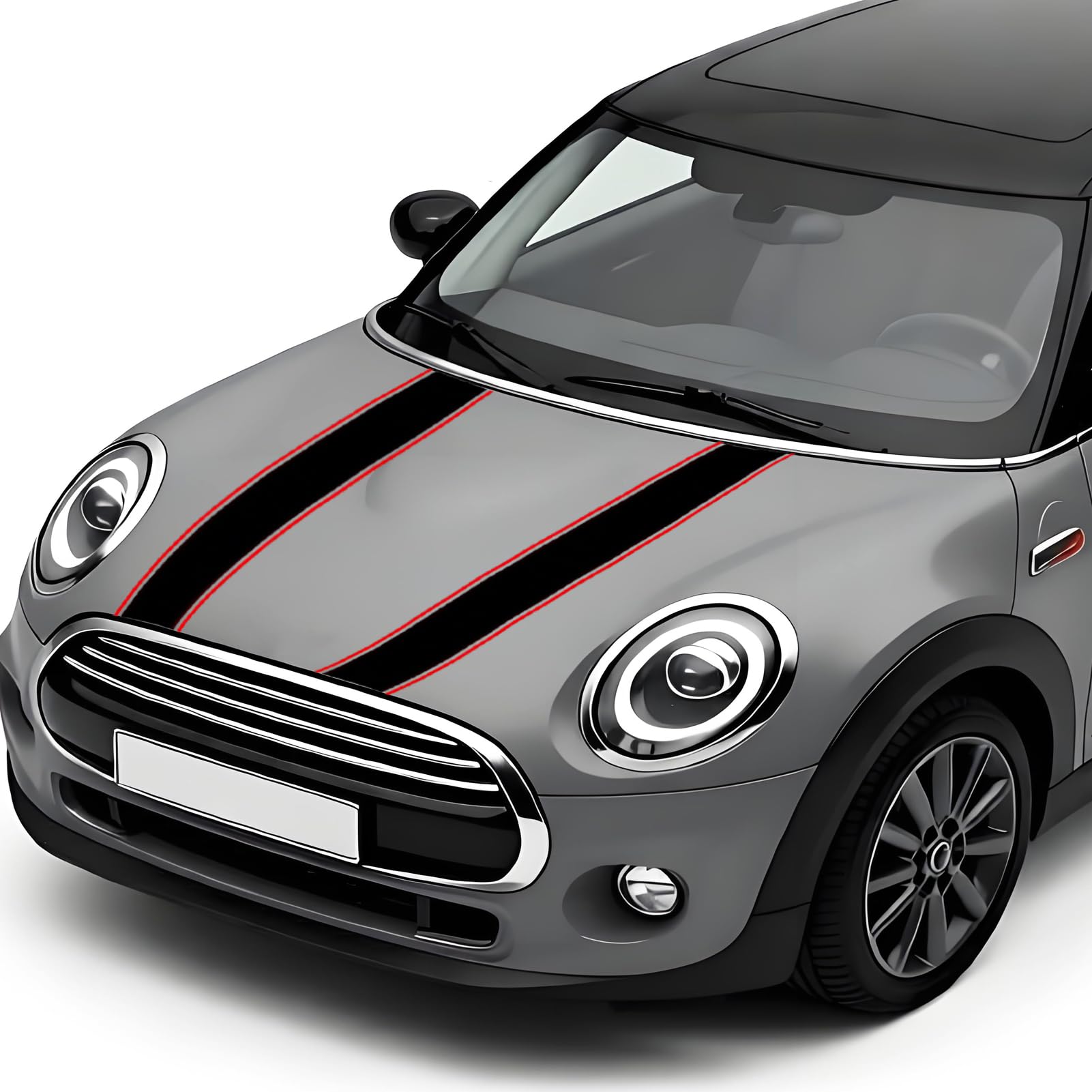 1 Paar coole Motorhaubenaufkleber Racing Streifen, Vinyl Auto Motorhaube Aufkleber Modifizierte Motorabdeckung Streifen Aufkleber für Mini Cooper R56 R55 R53 R50 R60 F56 F55 F54 F60, Schwarz/Rot