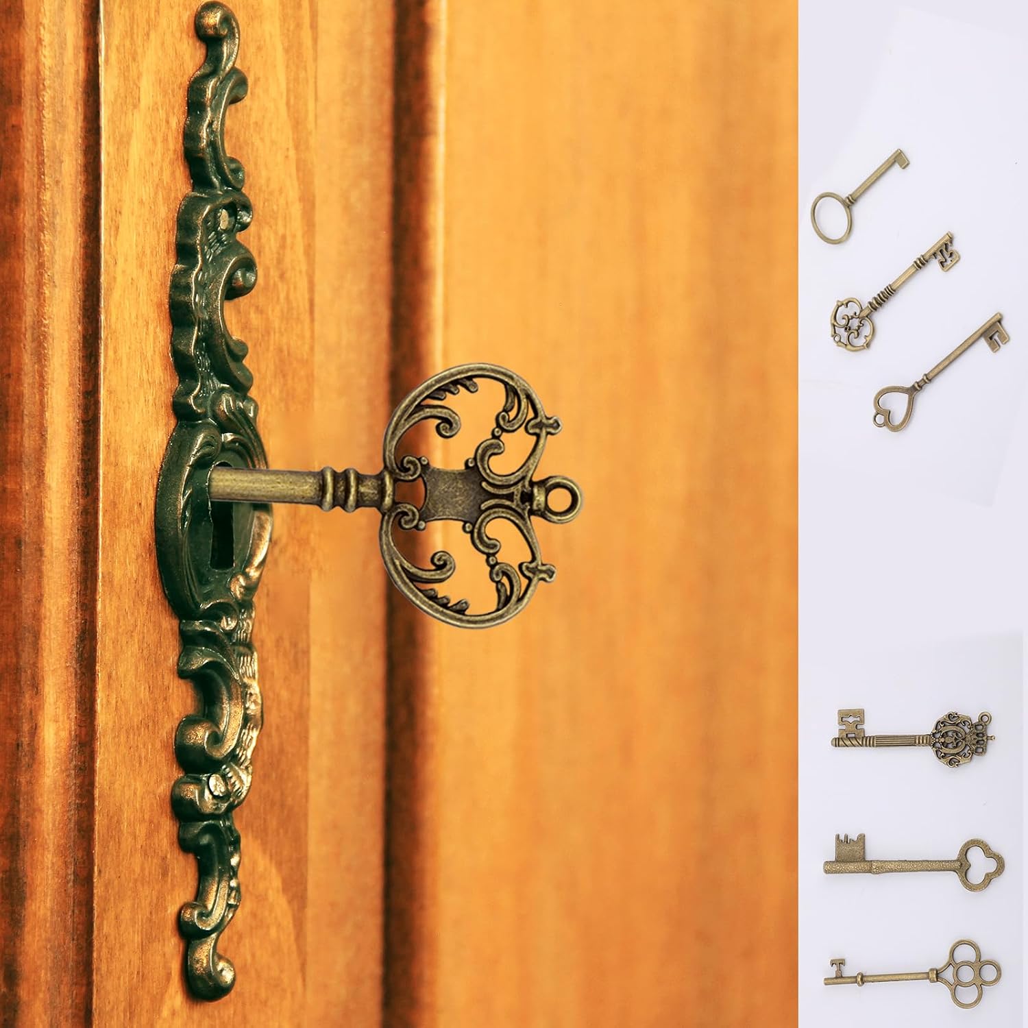 Mixed 9 Skeleton Keys Antique Bronze Finish Extra Large Vintage Skeleton Keys for Birthday Party Wedding Decoration DIY Crafts Favors Charms Pendant, 9 Styles