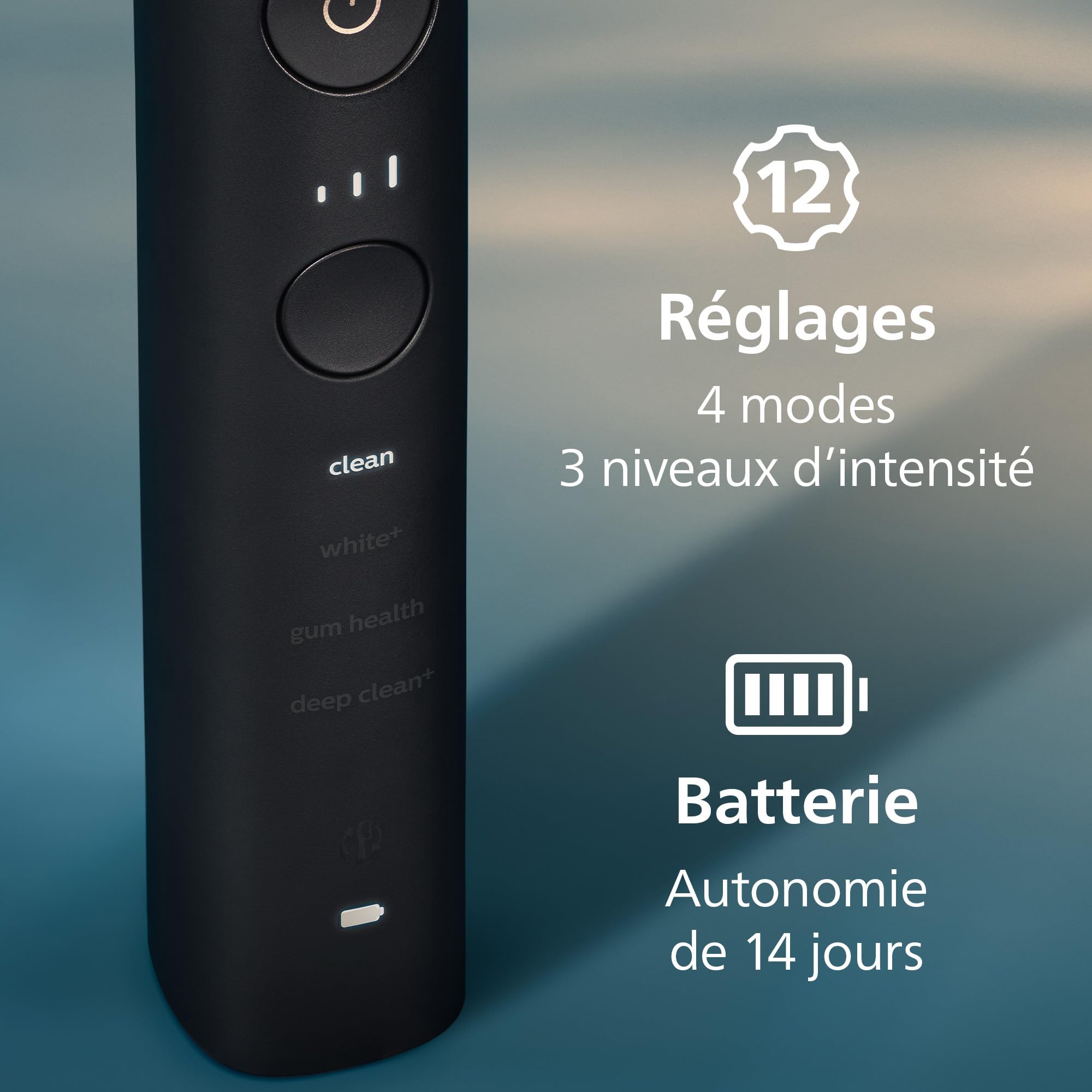 Philips Sonicare DiamondClean 9000 - Brosse à dents électrique avec application, capteur de pression, 4 modes de brossage, 3 niveaux d'intensité, verre de charge, coffret voyage USB, noir, HX9911/09