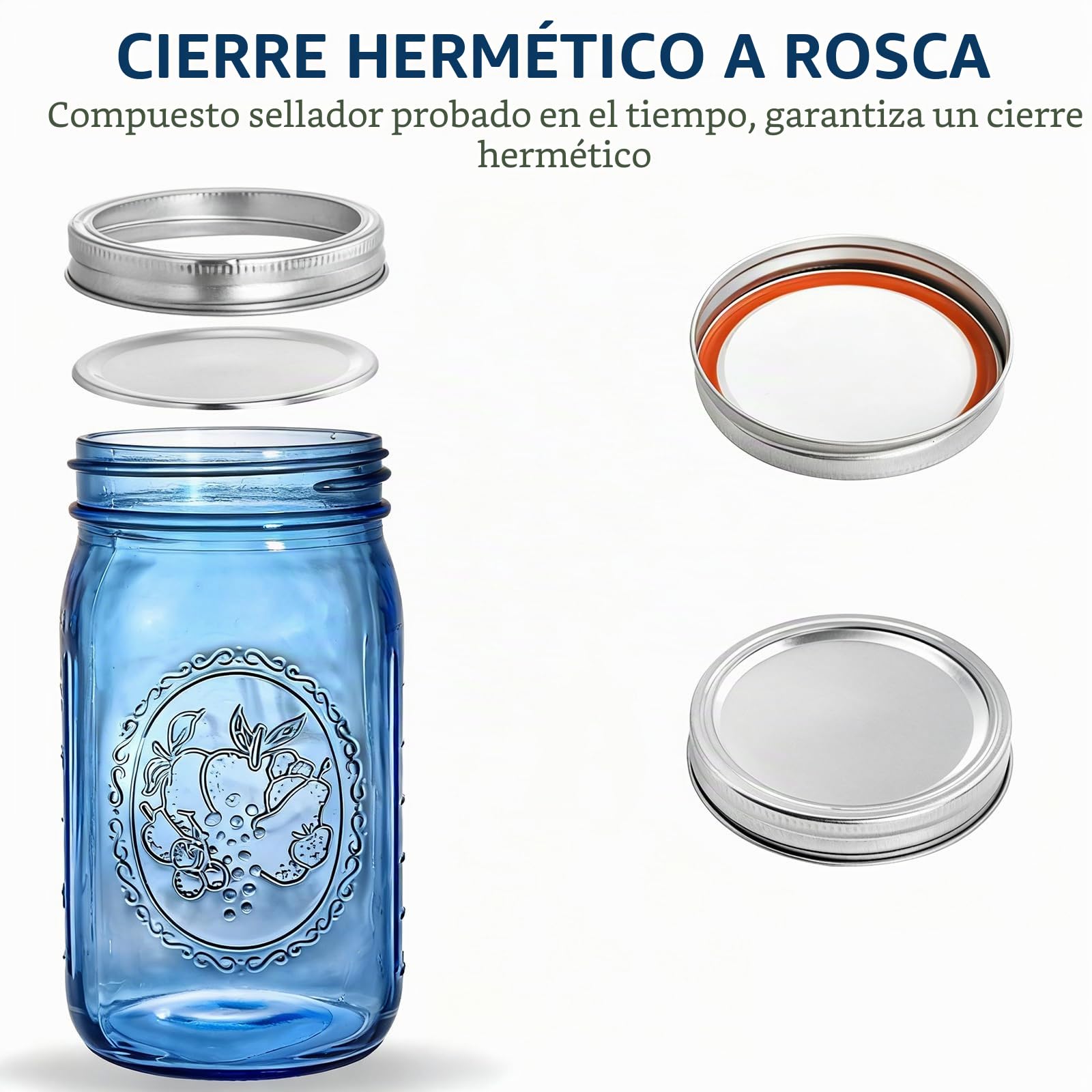 Tebery Paquete de 6 tarros de cristal vintage con tapas y bandas herméticas, 32 onzas de boca ancha, tarro de conservas de vidrio para fermentación, encurtido, almacenamiento, manualidades y
