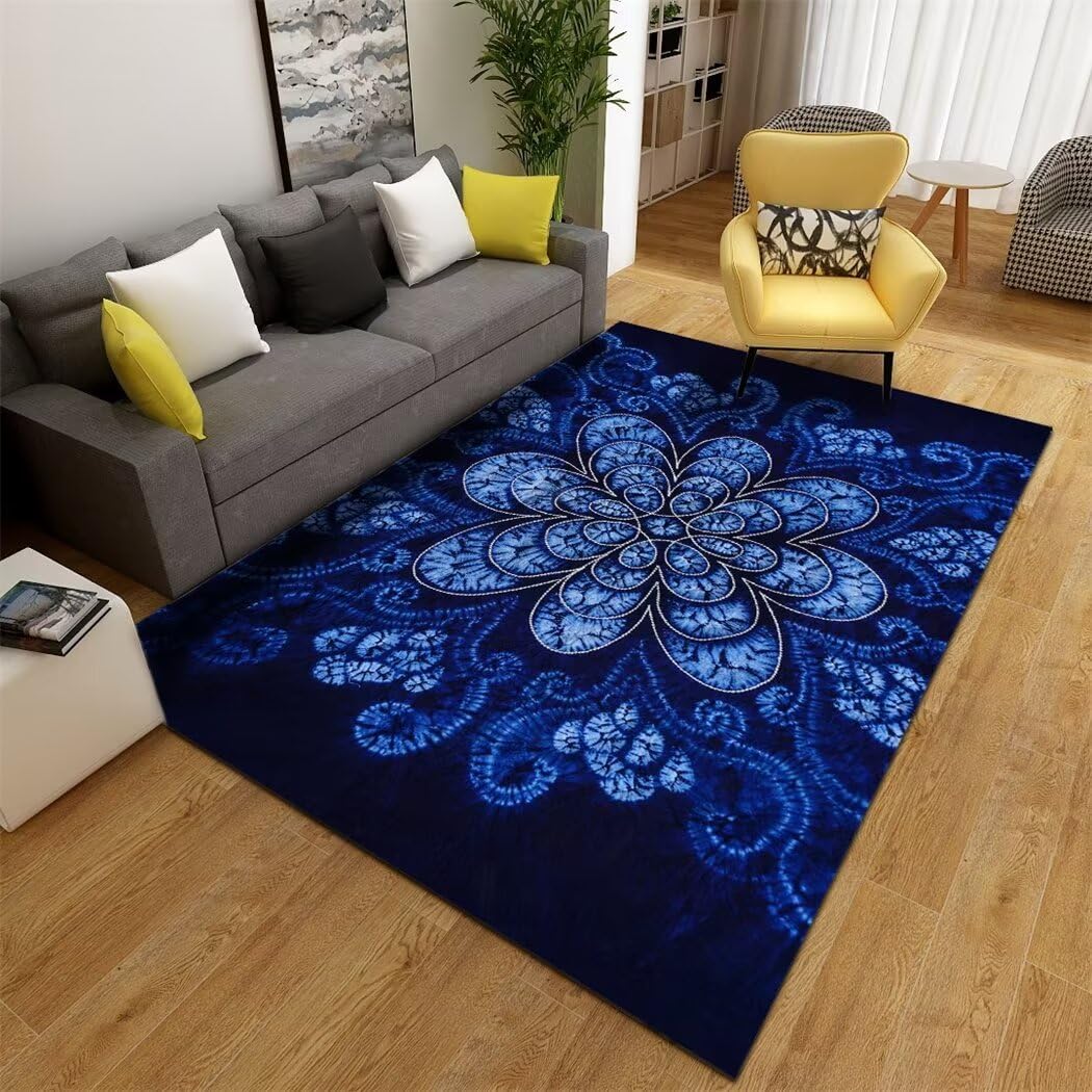 Tapis Facile à Nettoyer Poils Courts Bleu 200x300cm Idéal Moquette Salon