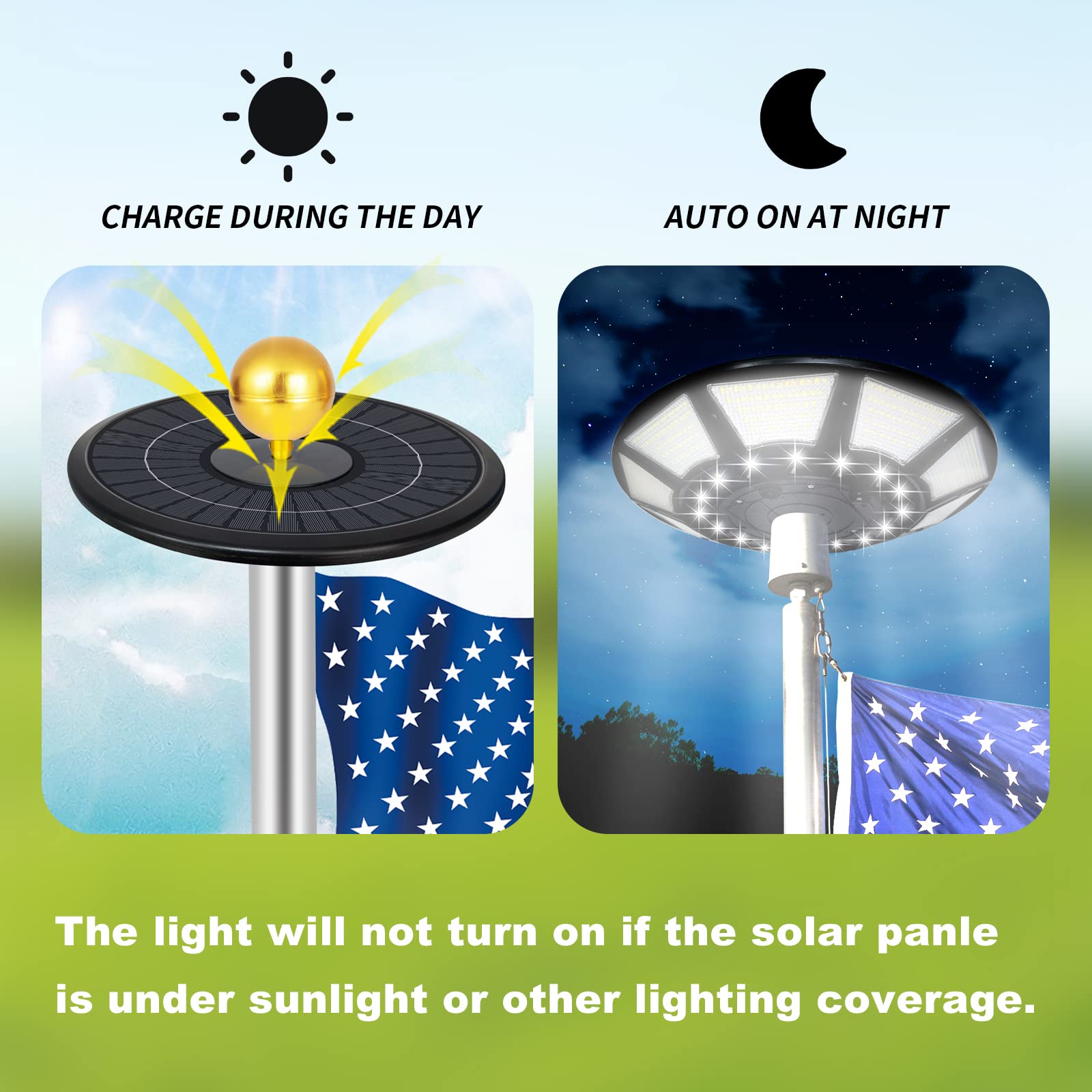 enrybia Flagpole Solar Light Brightest 566 LED Flag Pole Light Solar Powered with DC Charge Port Last Up to 20 Hrs Outdoor Dusk to Dawn IP67 Water-Resistant for Most 15 to 40ft Flag Poles