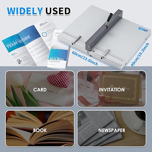 Miniatura 5 de Mxmoonant Máquina de plegado manual de papel plegable Creaser con 2 bloques ajustables y regla de posicionamiento métricoimperial para hojas de