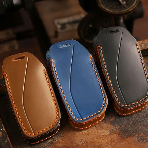Miniatura 6 de Funda de cuero para llavero de automóvil, compatible con BMW 2023, nuevo X7 I7 XI 7 Series Funda de cuero hecha a mano con 4 botones, color marrón