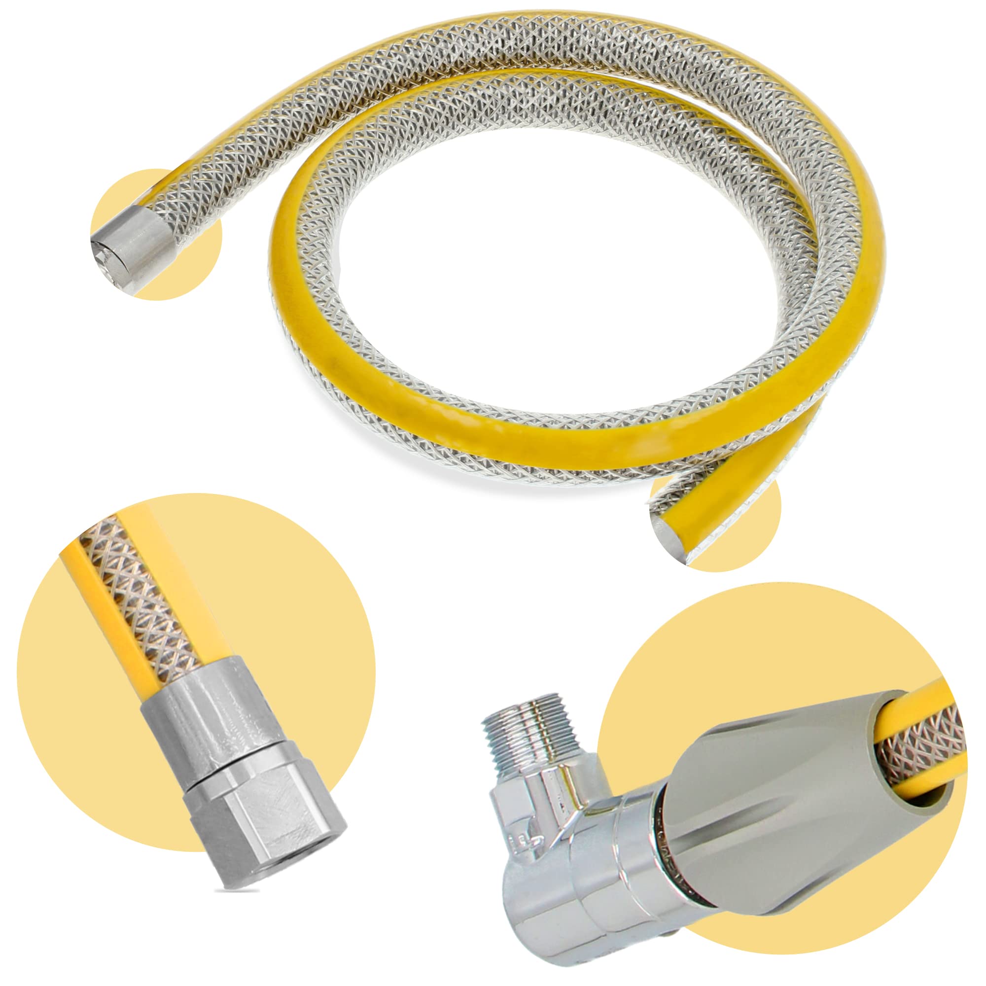 Flexibler Gasschlauch mit Schnellkupplung 1/2''IG x 1/2'' AG 1250 mm Propan Butangasschlauch DN12 Edelstahl PVC Butangas Gasanschlussschlauch Schnellkupplung Gasflaschen Campinggeräte Gaskocher Grill