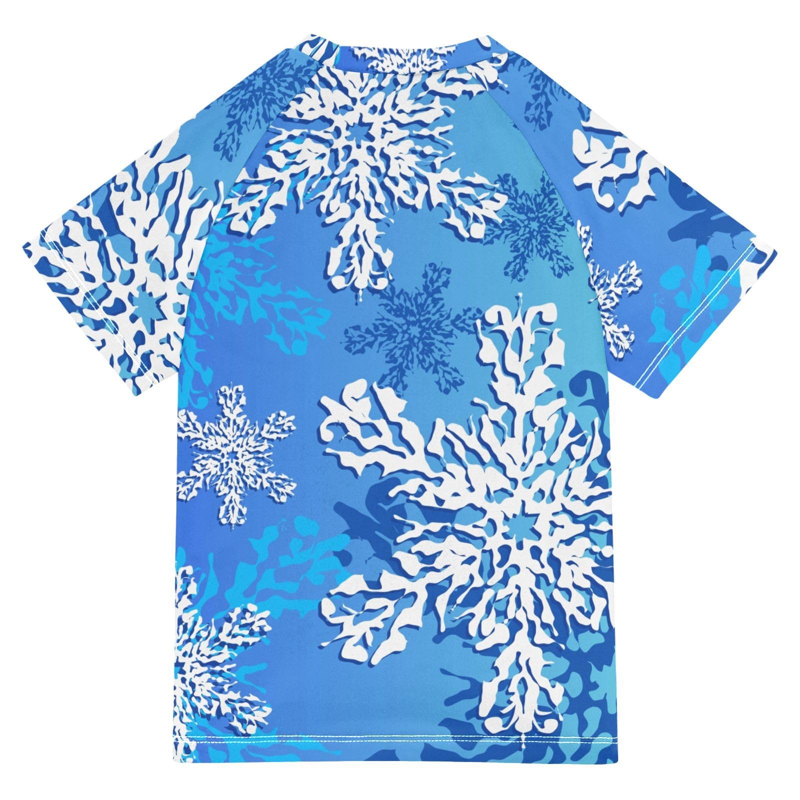 Aflyko Christmas Boys' Swim Shirt Aqua Blue Silver Snowflake Rash Guard Beachwear Sun Protection Fishing Hiking Camping Surfing Swimming Toddler Infant Summer Daily T-Shirt, 4T