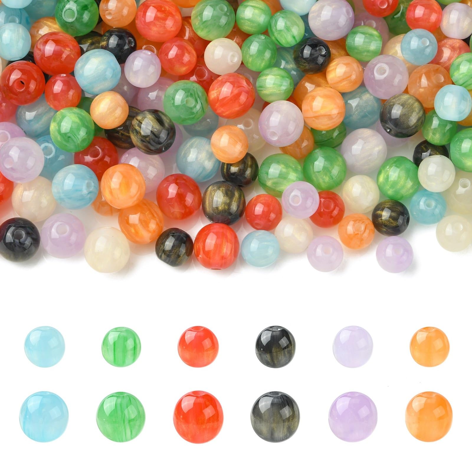 UR URLIFEHALL 280 Pcs Colourful Imitation Cat Eye Beads Round Resin Loose Beads for DIY Necklaces Bracelet Earrings Jewellery Making Crafts