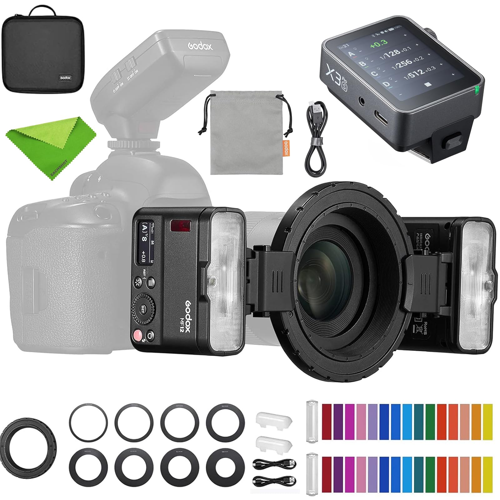 Godox MF12 MF12-K2 Macro Flash with X3Pro S Trigger TTL Flash Speedlite 12W, 2.4G Wireless Control,TTL/M Mode,Built-in 3.7V/6.29W Lithium Battery, Compatible with Sony, Canon, etc