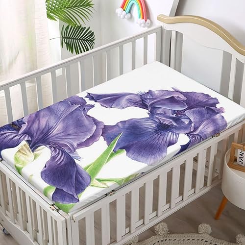 Miniatura 2 de Sábana bajera ajustable para cuna con temática de flores de iris, sábana bajera estándar para cuna, material ultra suave, sábanas para cuna para