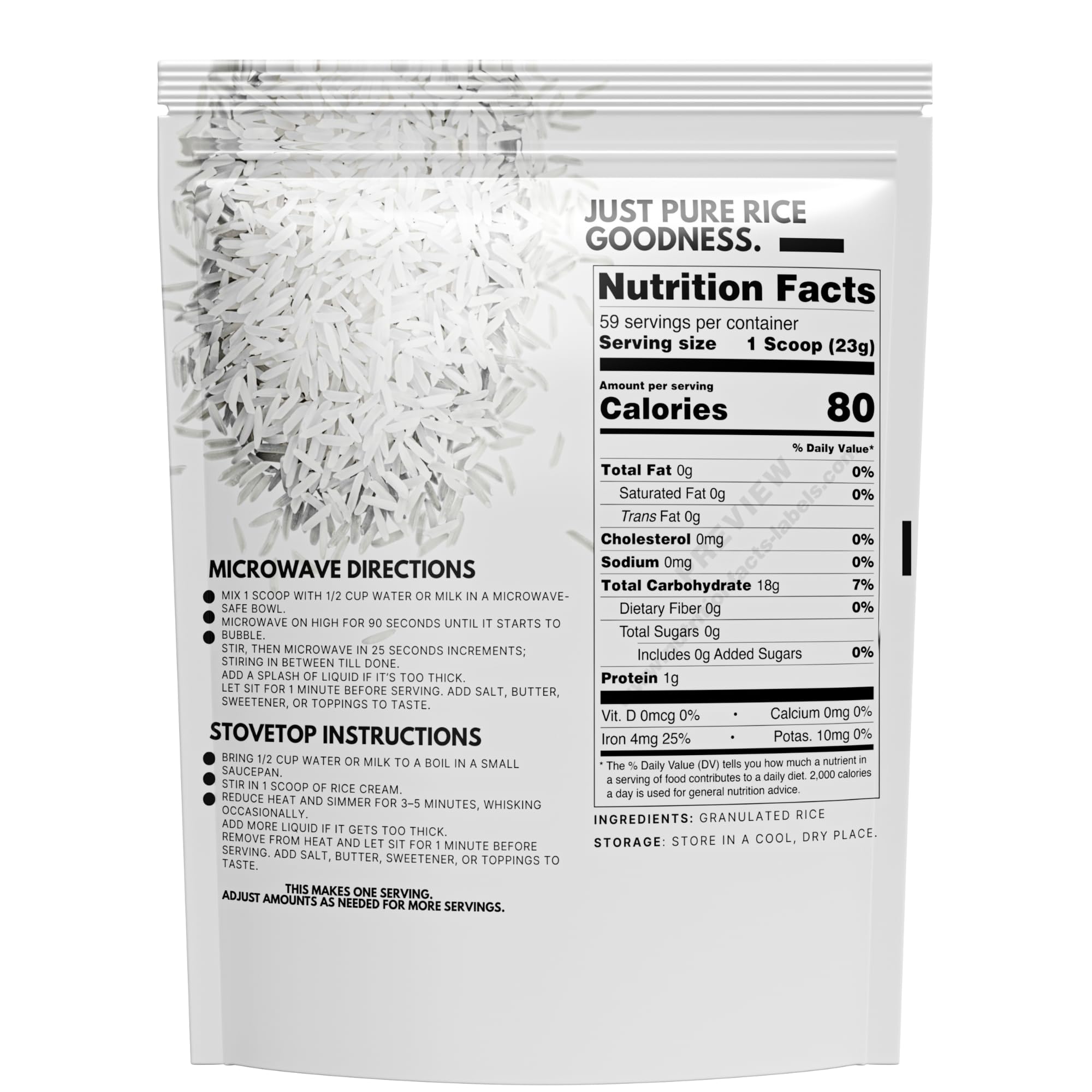 Rice Cream 3 LB Plain Jasmine White Rice Hot Rice Cereal Scoop Included - 48 oz Easily Digestable — view 2