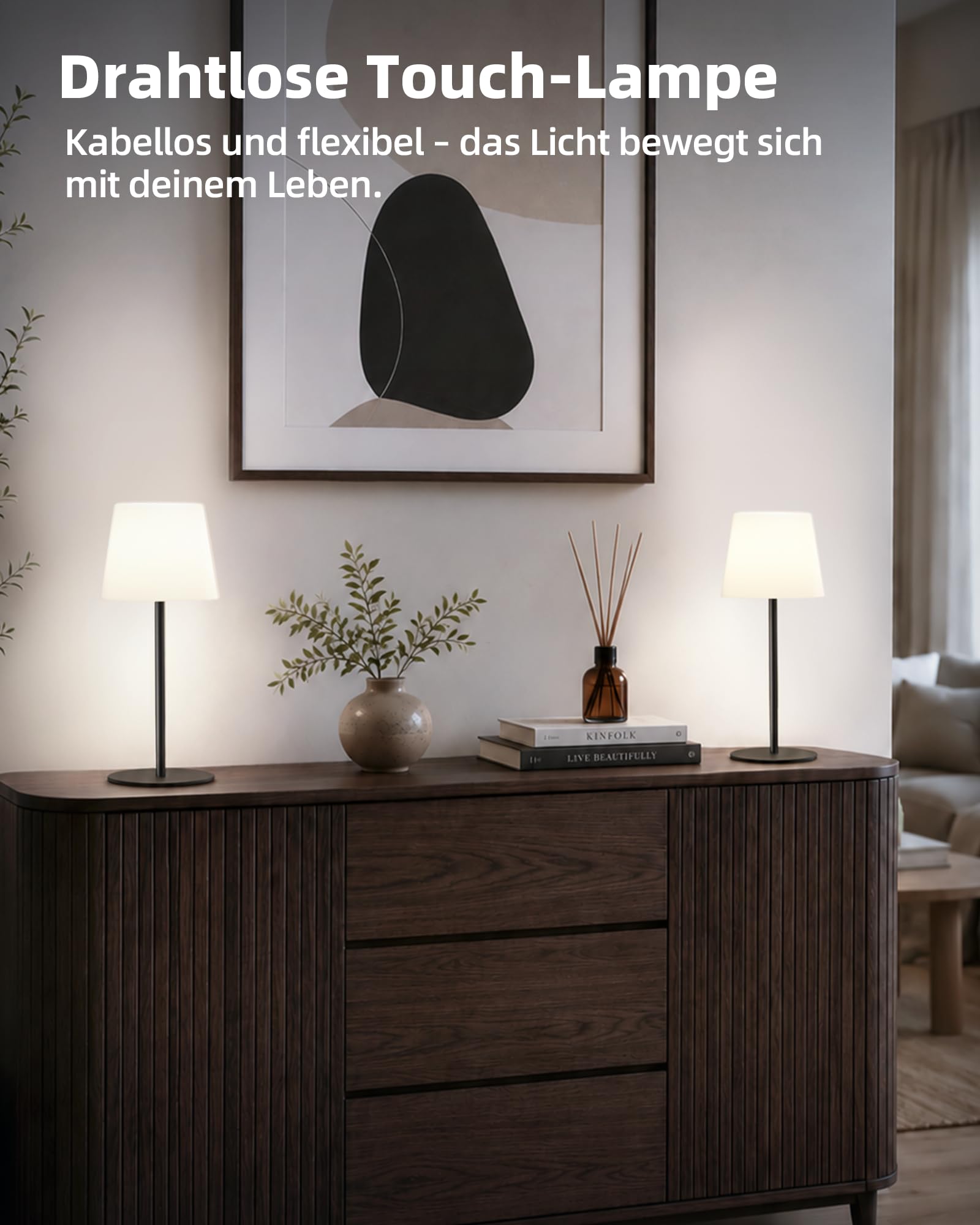 EZVALO Lampe de Chevet Sans Fil Tactile, Lampe de Table LED Rechargeable USB-C, Batterie 4500 mAh, Luminosité Réglable, 3 Couleurs, Lampe Portable pour Chambre, Salon, Extérieur (Noir, 1 Pièce)
