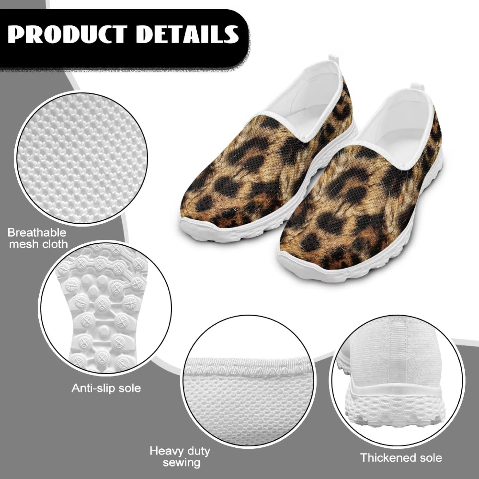 Mocassini da passeggio antiscivolo da donna, con motivo leopardato, alla moda, casual, con memory foam
