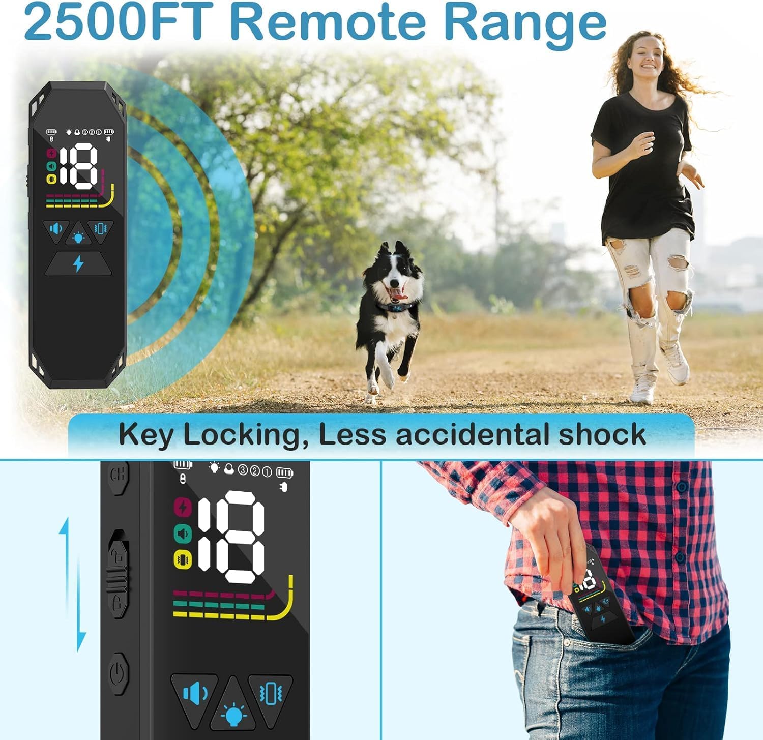 Dog Training Collar with Remote Control 2 Pack, 2500ft Control Range, 4 Training Modes, IP67 Waterproof E Collar for All Breeds, Small Medium Large Dogs