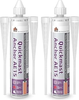 DCP Quickmast AE15 Concrete Epoxy for Rebar and Rods – High-Strength Anchoring System, Two-Part Acrylate Epoxy with Cartridge and Nozzles, 10.1 fl oz – 2 Pack