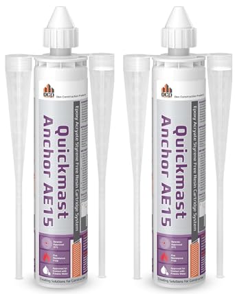 DCP Quickmast AE15 Concrete Epoxy for Rebar and Rods High-Strength Anchoring System, Two-Part Acrylate Epoxy with Cartridge and Nozzles, 10.1 fl oz 2 Pack