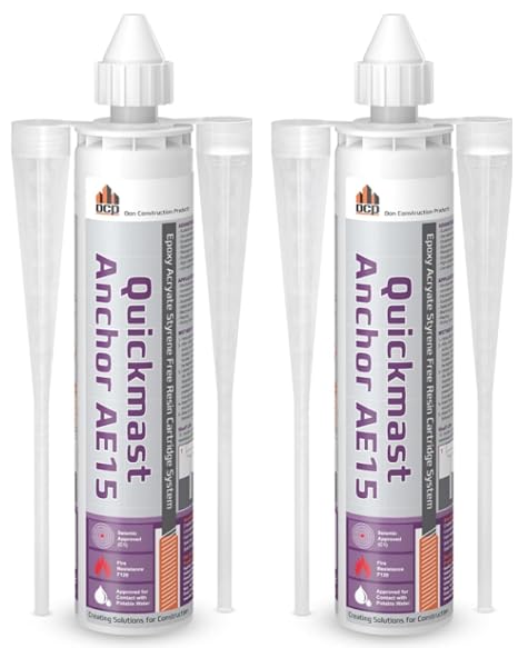 DCP Quickmast AE15 Concrete Epoxy for Rebar and Rods High-Strength Anchoring System, Two-Part Acrylate Epoxy with Cartridge and Nozzles, 10.1 fl oz 2 Pack