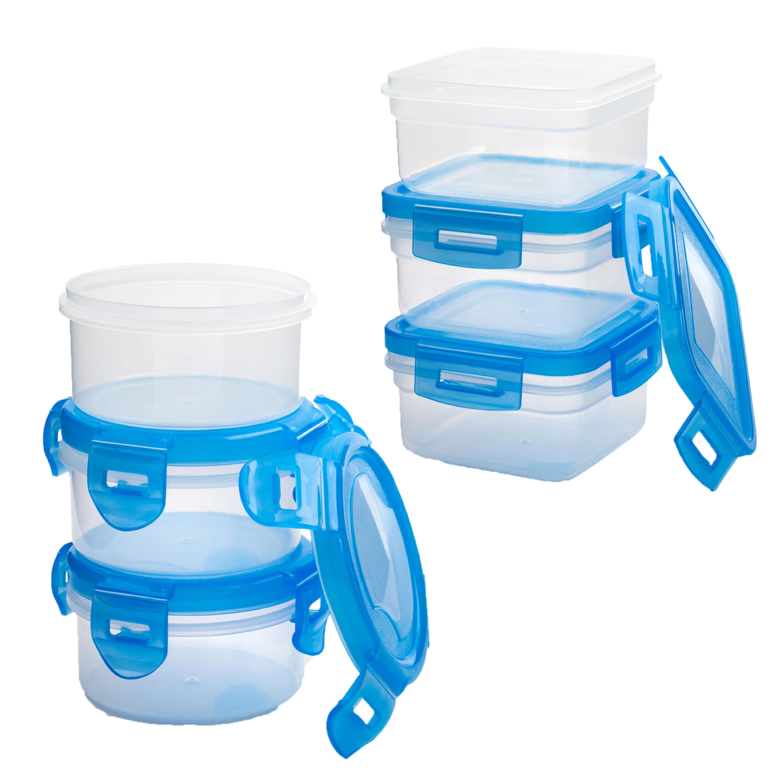 HOMESHOPA 3 Pack Square & 3 Pack Round Plastic Food Storage Containers, Leak-Proof, Stackable & Airtight Fridge Containers with Clip Lock Lid, BPA Free, Microwave Freezer & Dishwasher Safe