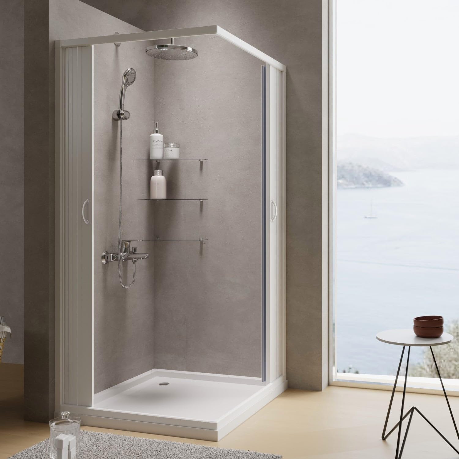 Box doccia a soffietto in PVC 75x75 cm H 185 mod. Aster con apertura centrale