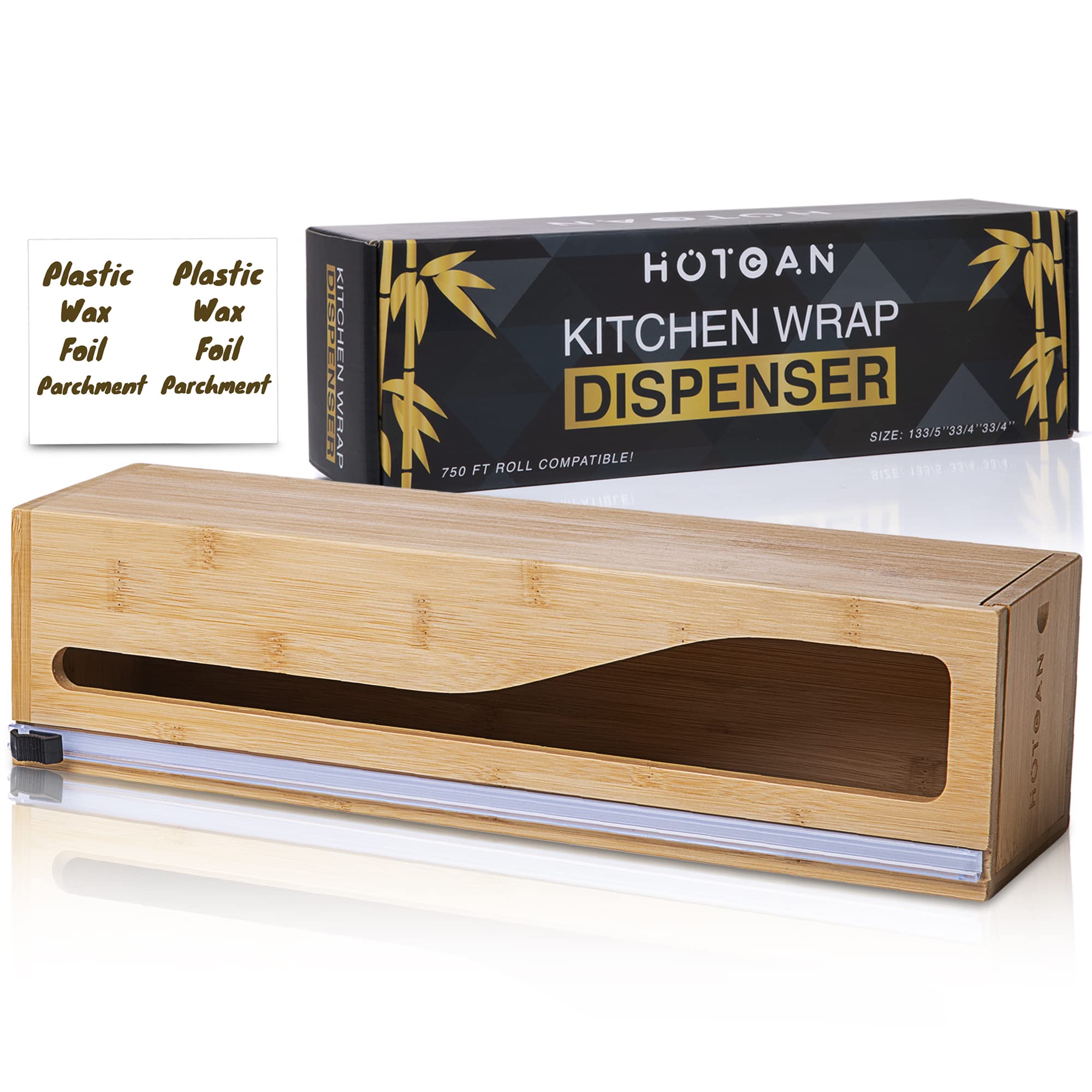 Buy HOTCAN Bamboo Large Plastic Wrap Dispenser with cutter, Foil and