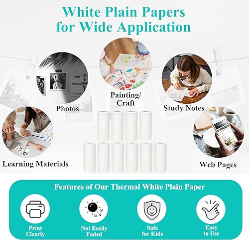 Miniatura 5 de 16 rollos de papel para impresora térmica, incluye 6 rollos de papel adhesivo térmico y 10 rollos de papel térmico liso para mini impresoras