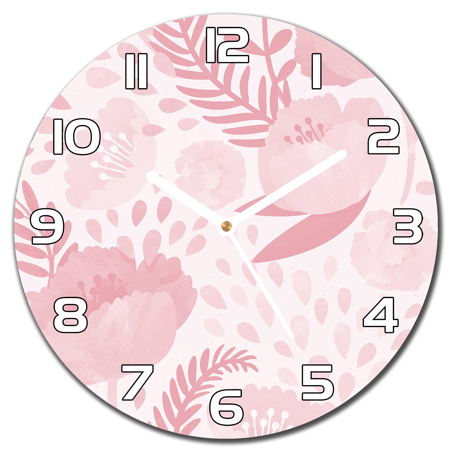 Horloge en verre anti rayure pour cuisine horloge murale ronde 30 cm design shabby fleuri