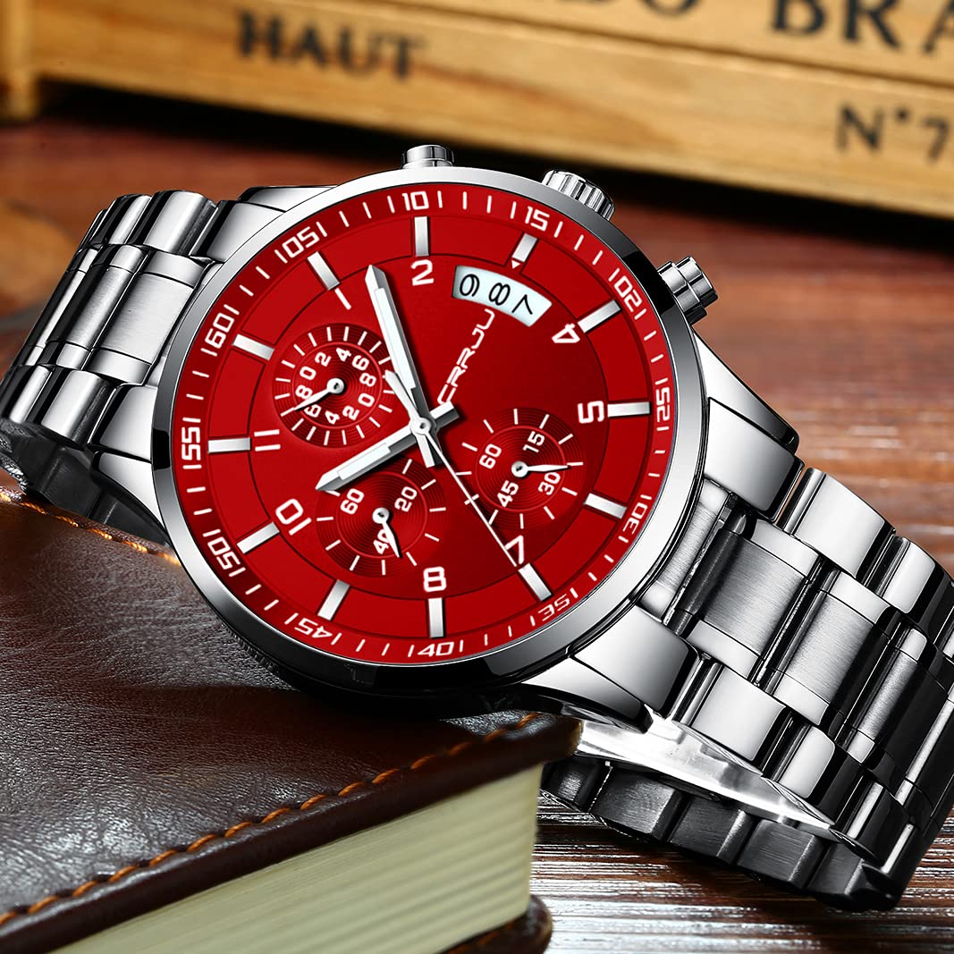 CRRJU Orologio analogico da uomo al quarzo giapponese con cinturino in acciaio inossidabile CJ2260