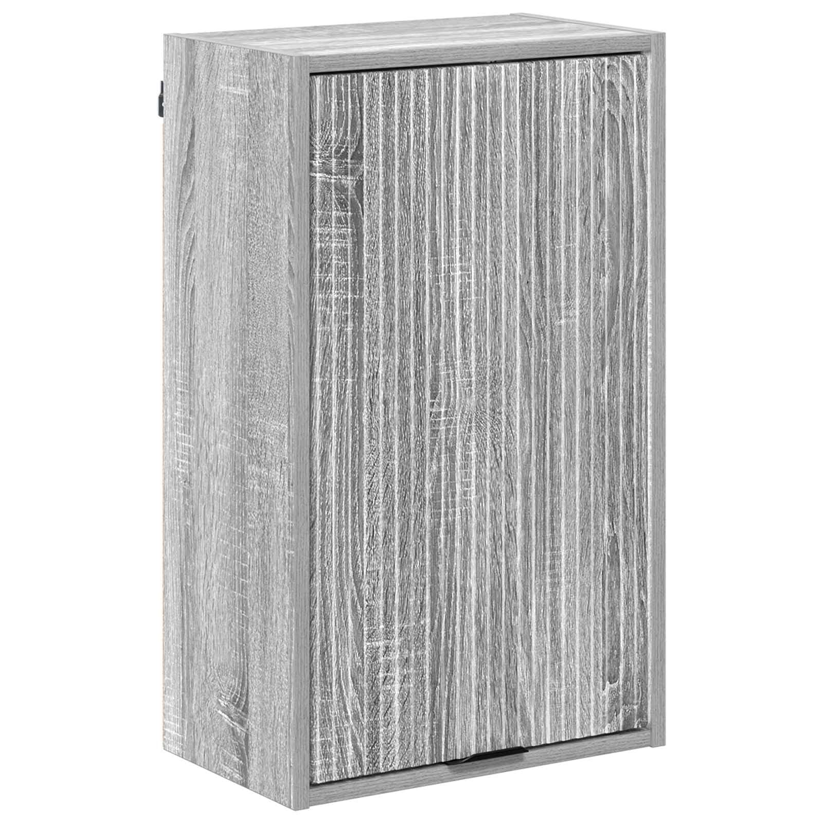 Fengshui Mueble de baño montado en la pared, gris, 39 x 23,5 x 65 cm | Hecho de material de madera, puertas con bisagras, asas de barra negras, ahorra espacio