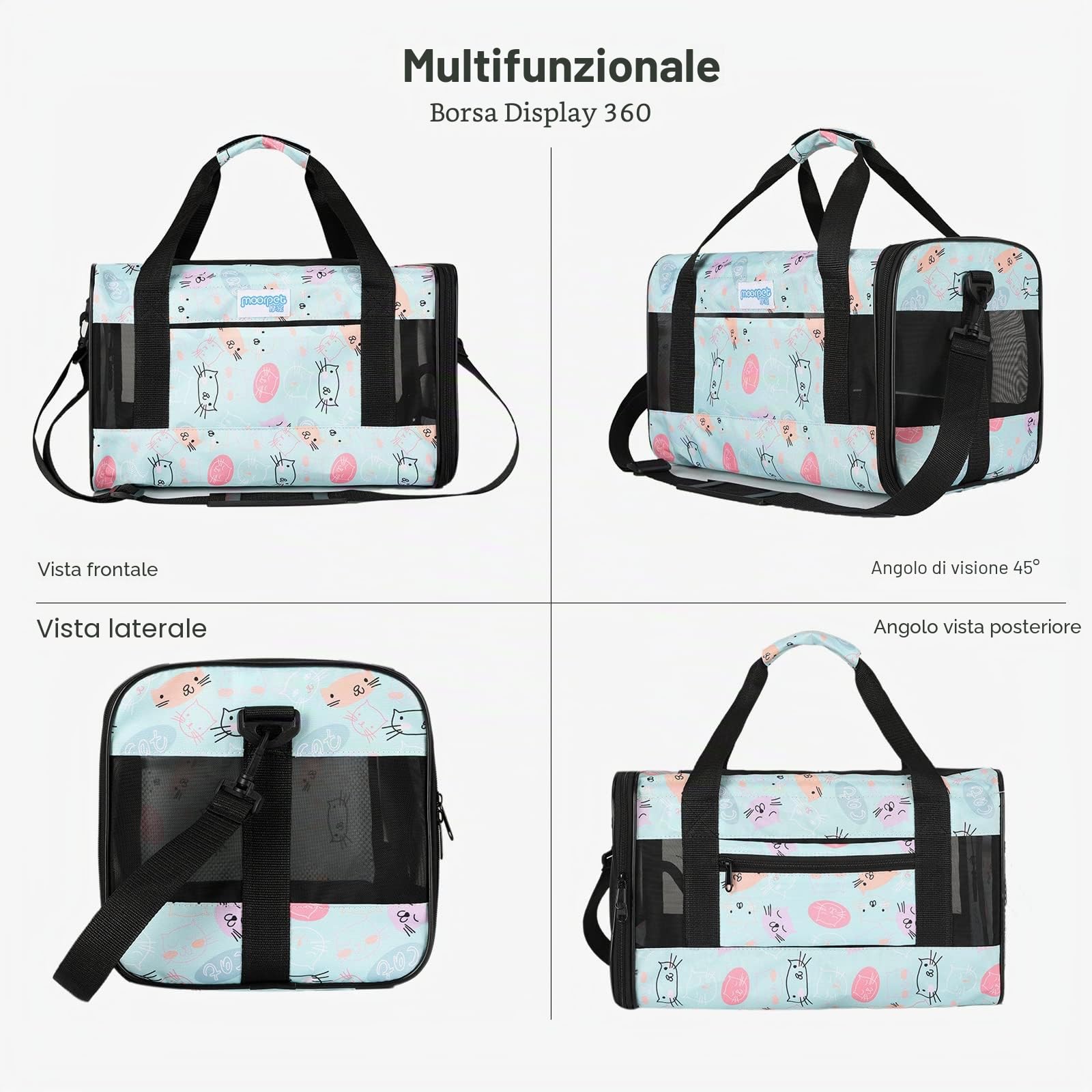 PETCUTE Trasportino per Cani e Gatti Pieghevole,Trasportino da Viaggio per Animali Domestici con Rimovibile Tappetino,Borsa per Cani con Guinzaglio di Sicurezza,per Viaggio in Auto,Aereo,Treno