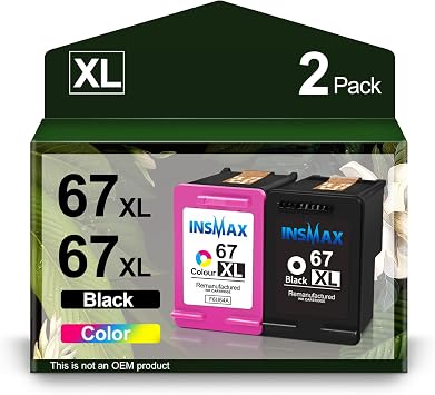 67XL Ink Cartridge Replacement for HP 67 XL Remanufactured for HP Ink 67 67XL for DeskJet 2755e 2700 2855e 2800 2752 2742e 4155e 4255e 4100 Envy 6055 6055e 6455e Printer 1 Black,1 Tri-Color