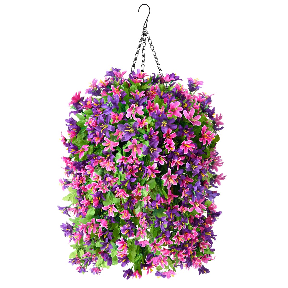 INQCMY Artificial Hanging Flowers Decoration 4pcs Fake Floral Basket Plants for Outdoor Porch Faux Shrubs Home Spring Decor