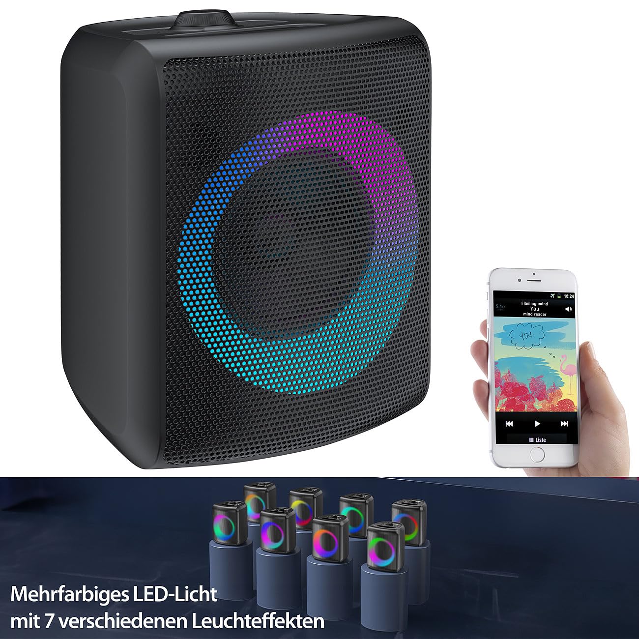 auvisio Box, Bluetooth: Mobile Outdoor-PA-Partyanlage & -Bluetooth-Boombox, Lichteffekte, 140W (Party Lautsprecher, Outdoor Lautsprecher, DJ)