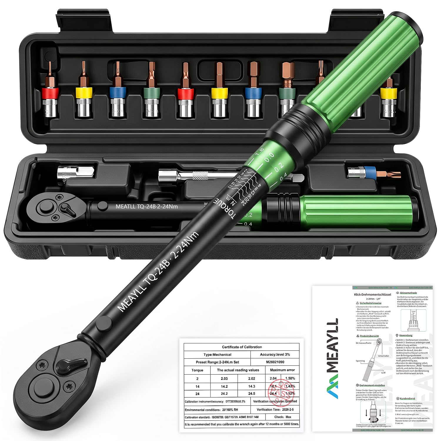Petite clé dynamométrique pour vélo 1/4", 2-24 Nm, 15 pièces