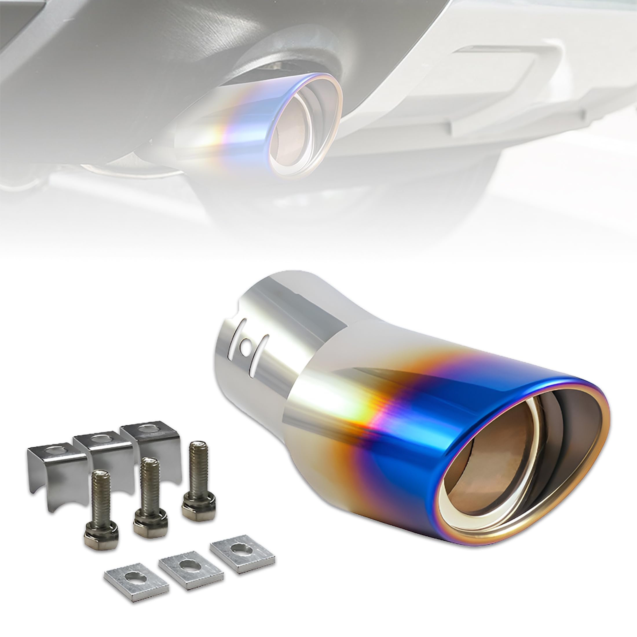 MIKANIX Universal Car Exhaust Muffler Tip | Stainless Steel Burnt Look Silencer End Pipe | Anti-Rust, Stylish Oval Exhaust Tail Pipe with Fitting Kit (MULTICOLOUR)