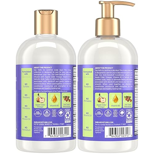 Miniatura 2 de SheaMoisture Champú y acondicionador anticaspa – Vinagre de sidra de manzana, manteca de karité, ácido salicílico al 3% para aliviar la picazón del