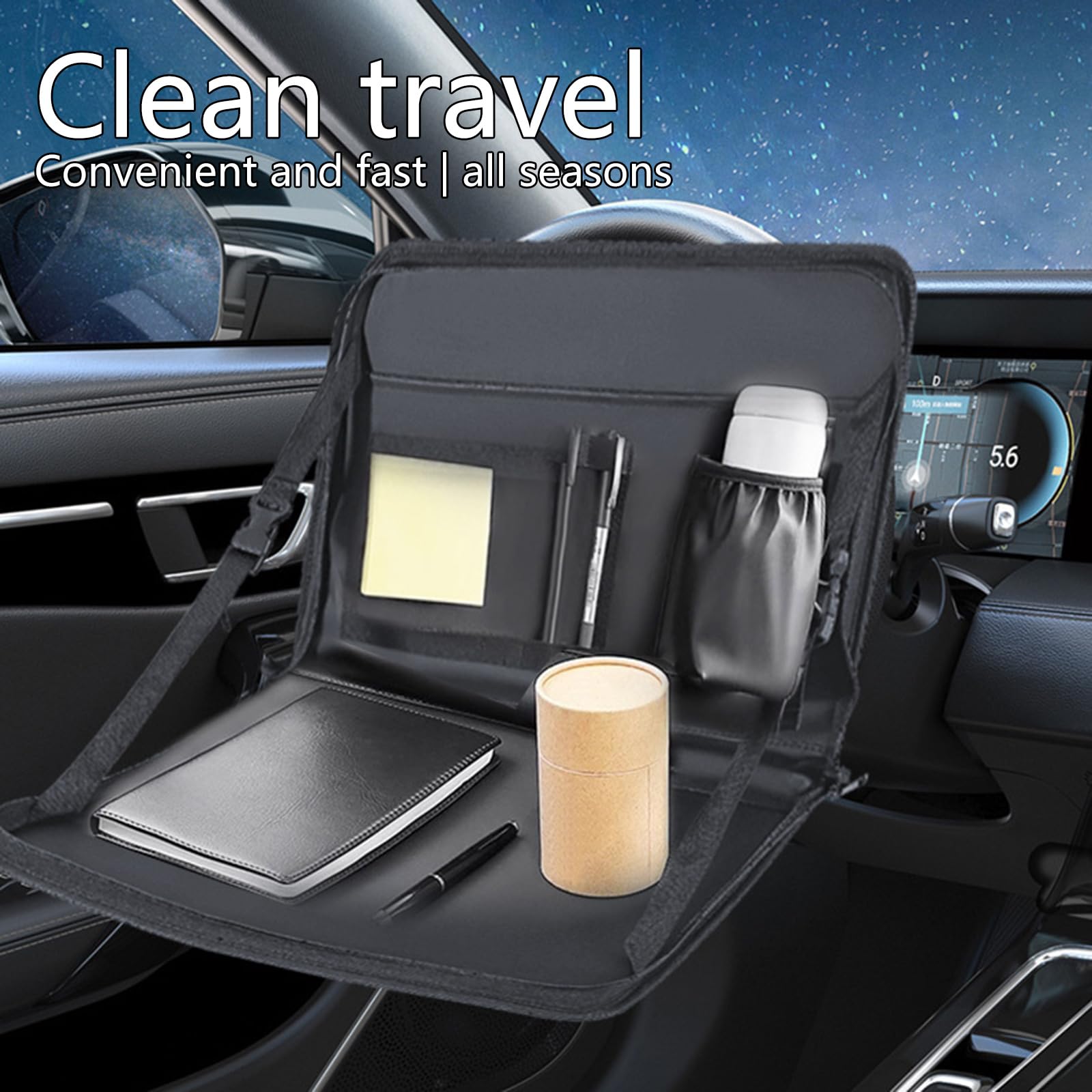 Bandeja plegable para alimentos para automóvil con superficies antideslizantes, bandeja de gran capacidad para viajes familiares y actividades al aire libre, accesorios de viaje para