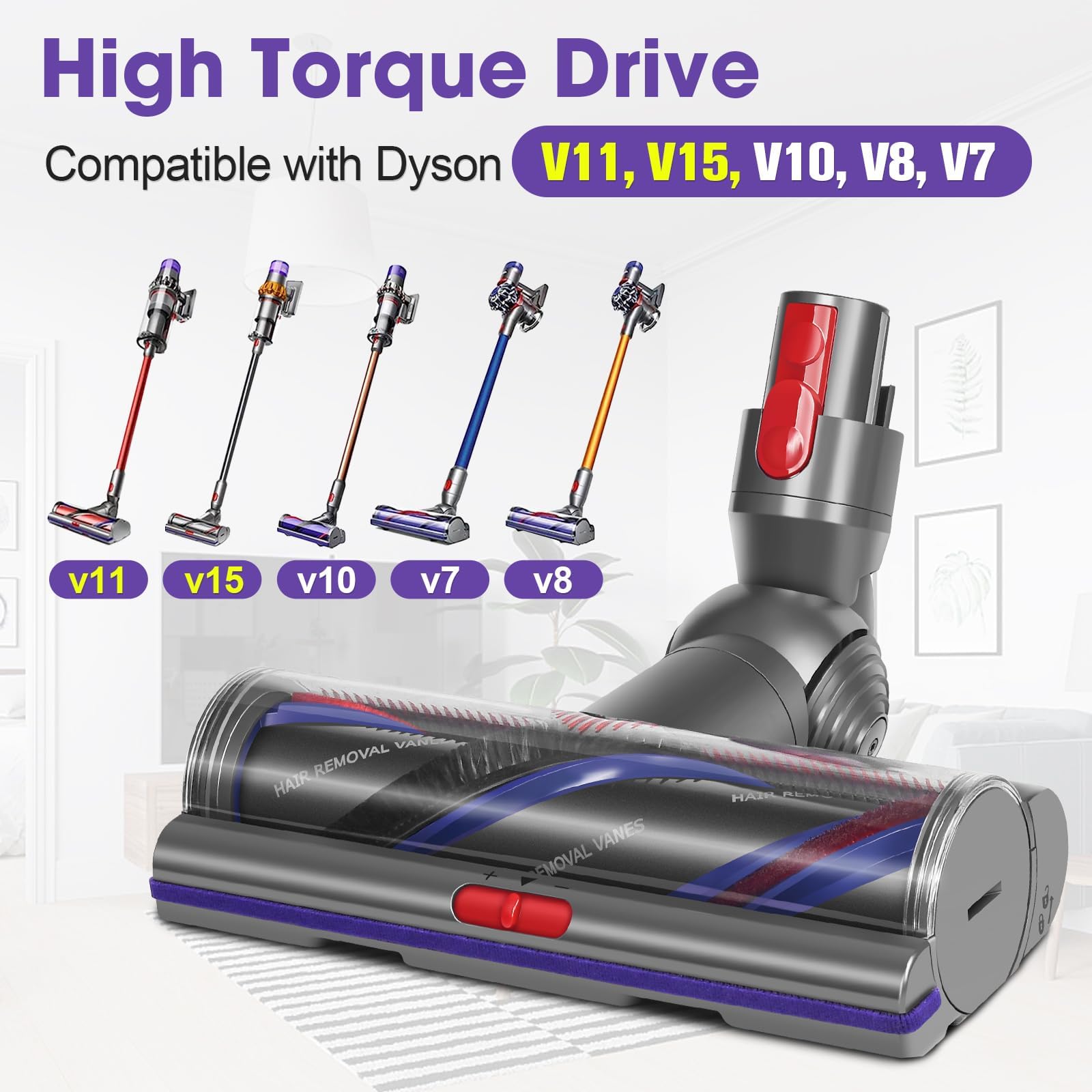 Torque Drive Bodendüse für Dyson V11 V15 V10 V8 V7 Bürste Anti-Tangle Einstellbare Saugkraft Elektrische Bodenbürste für Dyson SV10 SV11 SV12 SV14 SV15 Hartboden und Teppiche Ersatzbürste