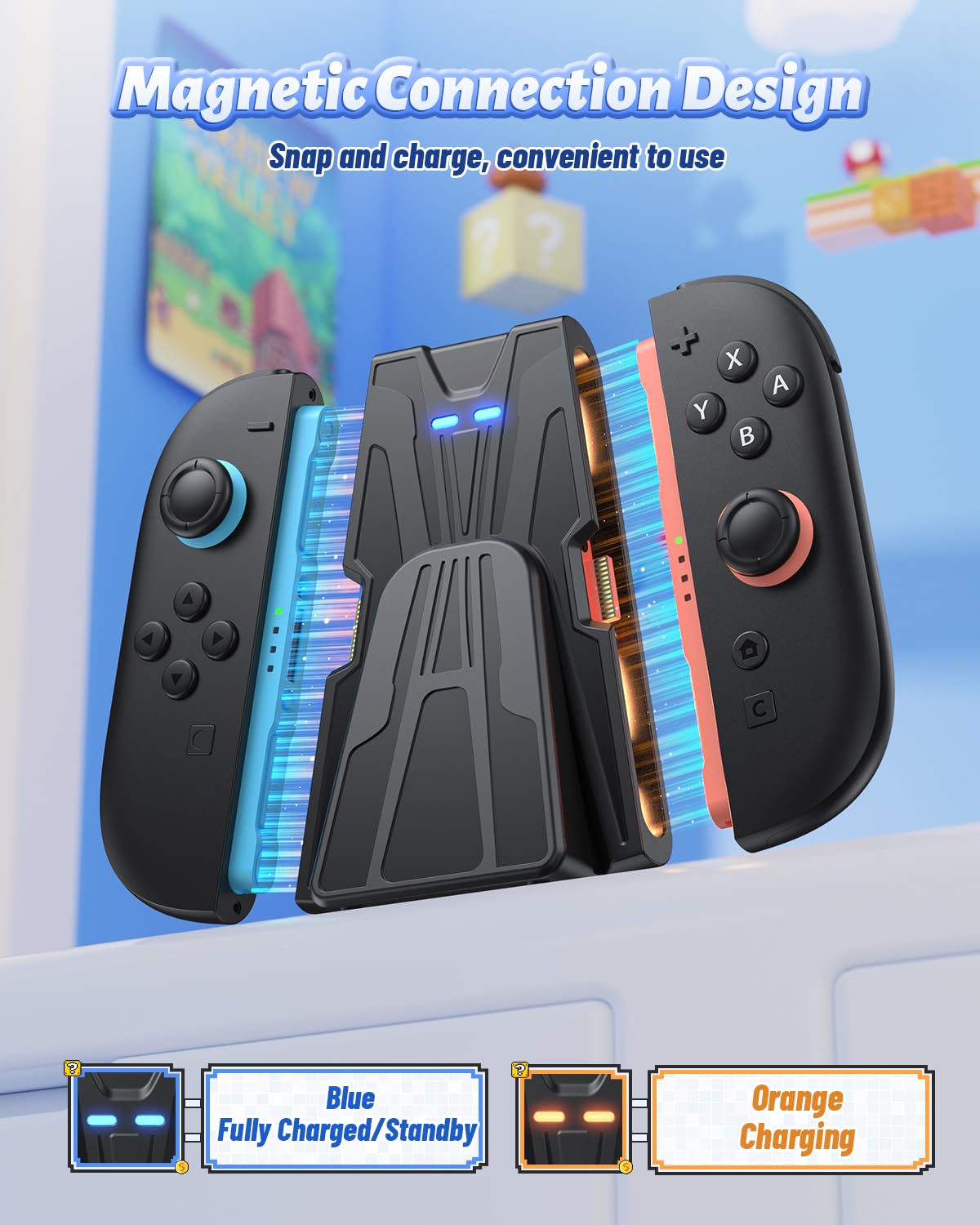 FASTSNAIL Aufladehalterung für Switch 2 für Joy Con 2, ladestation Kompatibel mit Nintendo Switch 2, Zubehör für Switch 2, Griffe mit ständer（Nicht für Switch 2017 und OLED）